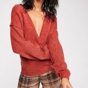 Free People women’s that’s a wrap surplice sweater in shade rust red orange